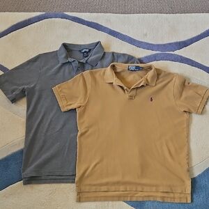 Two For One! 1 Ralph Lauren & 1 Lands End Mens Polo Shirts, Gray & Camel, Size L